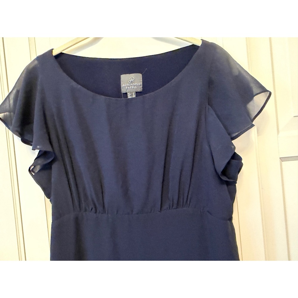 Adrianna Papell Navy Blue Flutter Sleeve Empire Waist Chiffon Midi Dress Size 10 - Picture 3 of 11